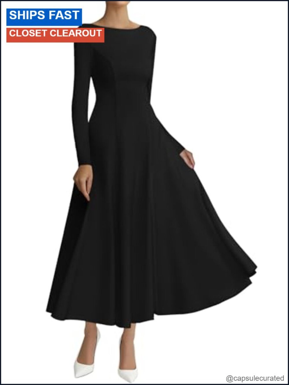 Women's Long Sleeve A-Line Maxi Dress Fit & Flare Formal